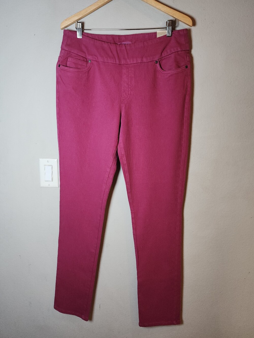 Size 14 Tall NWT Coldwater Creek PullOn WonderSoft Knit Denim Jeans Pink Berry